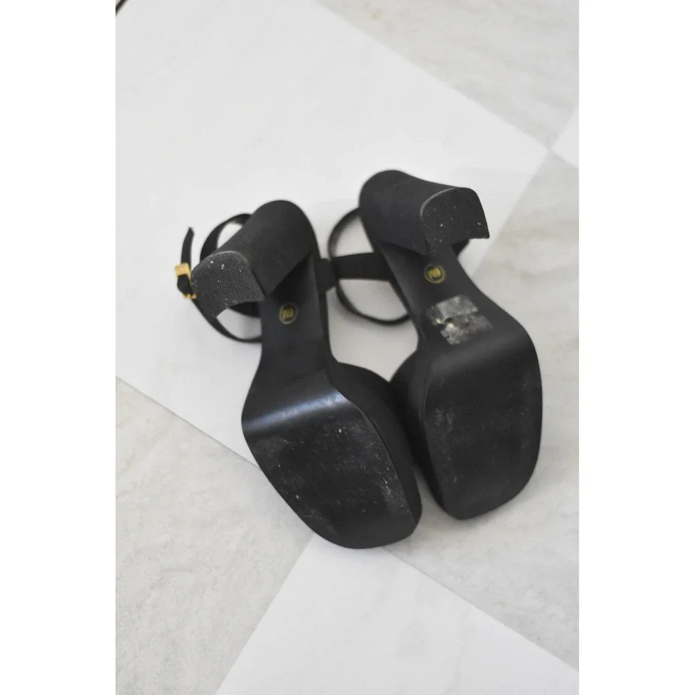 D'Antonio Stomp-002x Platform Sandals Women 6M Black Y2K Block Heel Square Toe